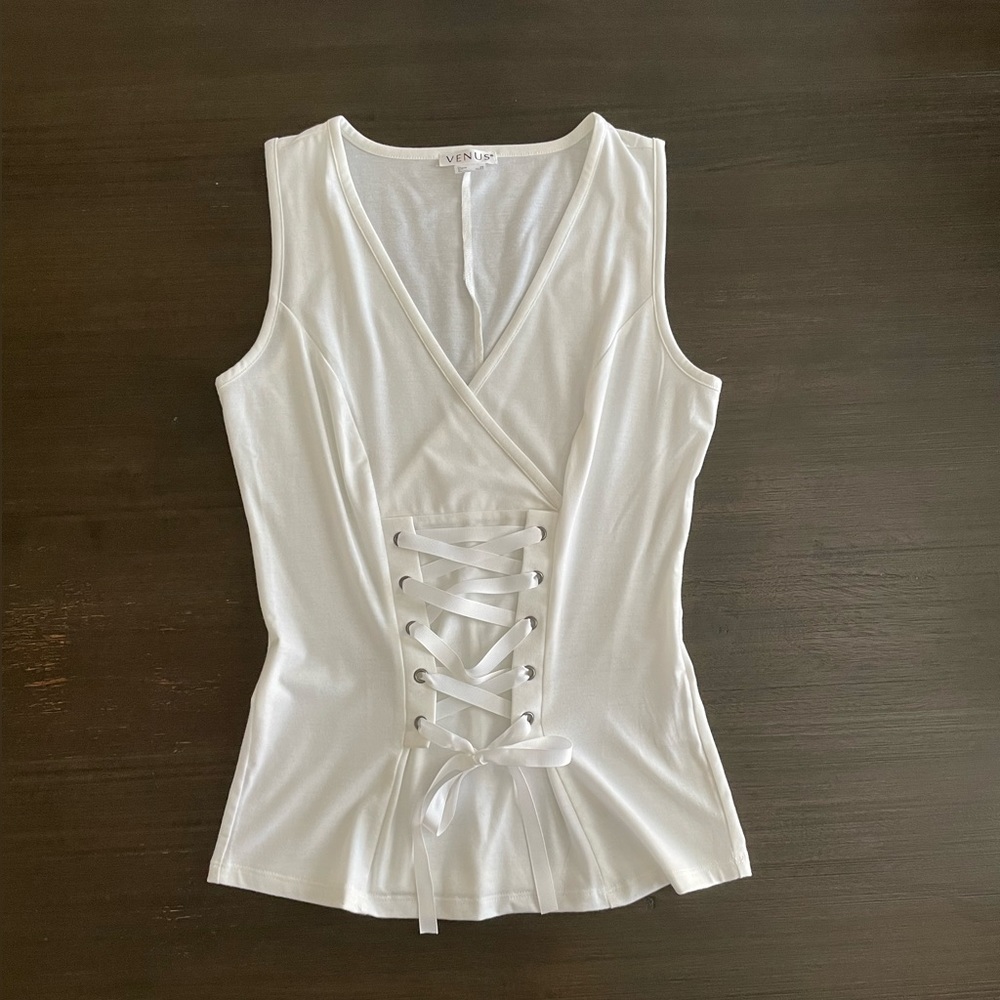 Venus White Lace Up Front Tank Top